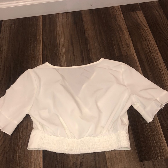 White Cropped Cross Front Shirt - Picture 3 of 6